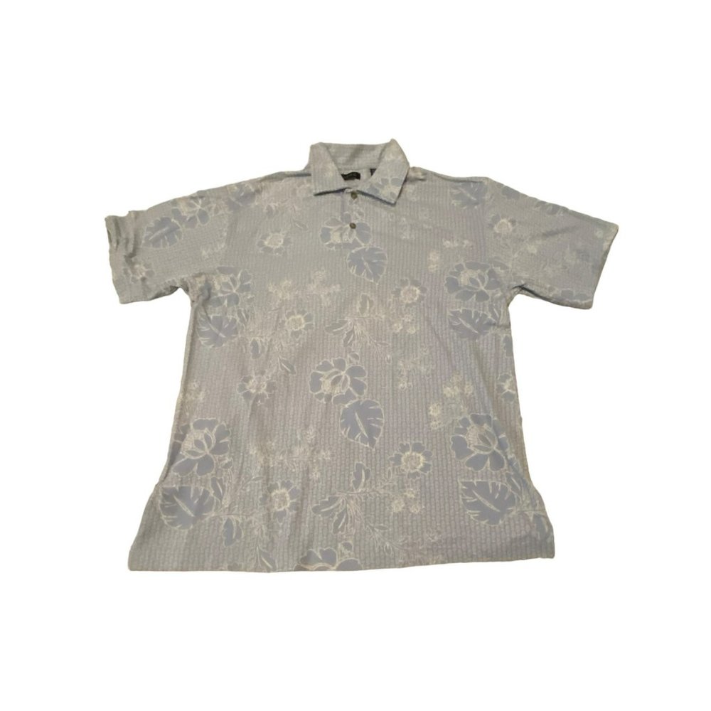 Men's Light Blue Hawaiian Izod Golf Polo Shirt Large